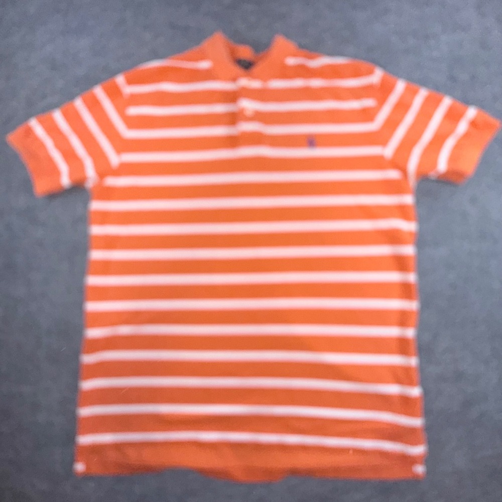 Polo Ralph Lauren Mens XL Orange White Striped Short Sleeve Cotton Polo Shirt